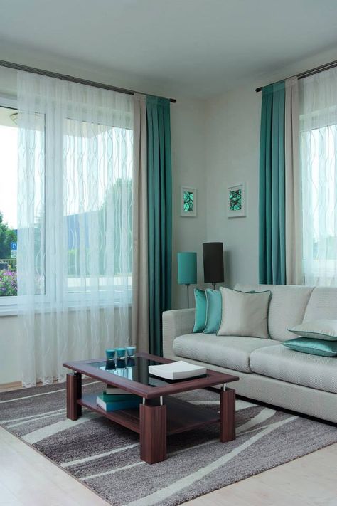 Living Room Teal, Living Room Curtain Ideas, Teal Living Room, Room Curtain Ideas, Turquoise Curtains, Teal Living Room Decor, Turquoise Living Room Decor, Living Room Turquoise, Living Room Curtain