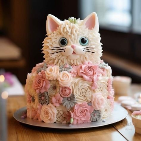 Kitten Cake, Cat Cakes, Torte Creative, Birthday Cake For Cat, Cupcakes Decorados, Animal Cakes, Cat Cake, Pretty Birthday Cakes, Cute Birthday Cakes