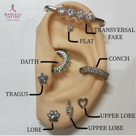 Ear Piercing Names Chart, Ear Piercing Names, Skin Tone Makeup, Ear Piercings Chart, Piercing Chart, Types Of Ear Piercings, Boho Tattoos, Cool Piercings, Industrial Jewelry