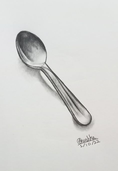 Still life sketch of Spoon 🥄✏️ Spoon Sketch, Utensils Drawing, Still Life Pencil Shading, Spoon Drawing, Peta Konsep, Reflection Drawing, Still Life Sketch, Fruit Art Drawings, Ap Drawing