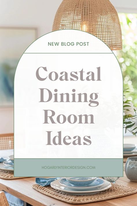 Explore charming coastal dining room ideas that infuse breezy elegance into your space using coastal decor, colors, and furnishings. Coastal Dining Room With Dark Table, Coastal Chic Dining Room Ideas, Coastal Dining Room Table Centerpiece, Coastal Dining Room Table Decor, Beachy Dining Room Ideas, Coastal Modern Dining Room, Beach Dining Room Decor, Coastal Floral Arrangements, Coastal Chandelier Dining Room