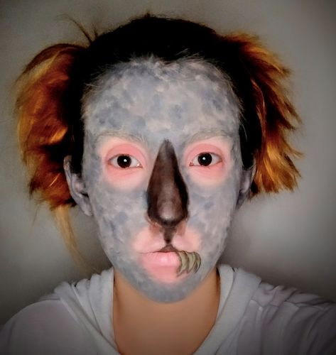 #koala #animal #makeup #art Koala Face Paint, Ugly Halloween Costumes, Koala Makeup, Funny Halloween Makeup, Animal Makeup, Face Painting Halloween, Stage Makeup, Facepaint, Funny Faces