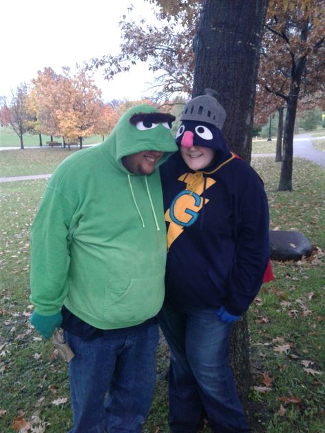 Our couple Halloween costume. super grover and Oscar the crouch. Super Grover, Couple Halloween Costume, Couple Halloween, Couple Halloween Costumes, Halloween Ideas, Sesame Street, Halloween Costume, Quarter Zip, Halloween Costumes