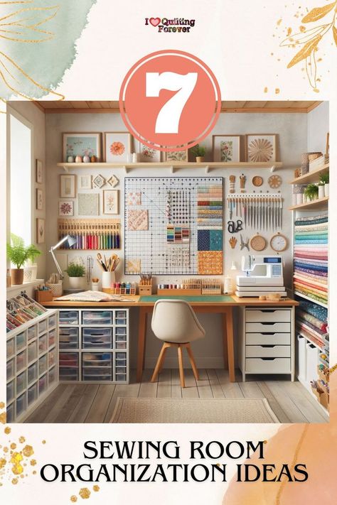 Sewing Room Organization Ideas Best Sewing Room Layouts, Sewing Craft Room Organization, Sewing Office Ideas, Small Business Sewing Room, Sewing And Cricut Room, Sew Station, Quilting Rooms Studios, Sewing Art Room, Sewing Studio Design