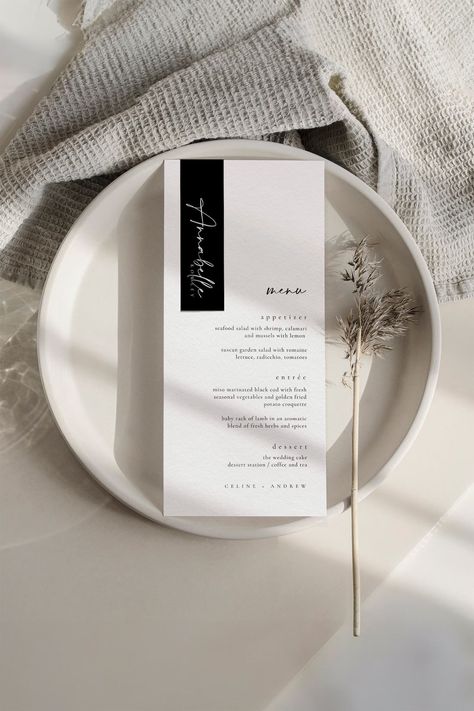 Featuring a mix of elegant modern fonts, this wedding menu template is is designed to feature your place cards or tags at the top left corner. Use this printable menu template design for your dinner party and gala, reception and rehearsal dinners, shower brunch or any other special events! Planner Mockup, Thank You Note Template, Diy Menu, Menu Mockup, Printable Menu Template, Printable Wedding Menu, Thank You Printable, Thank You Sign, Menu Planner