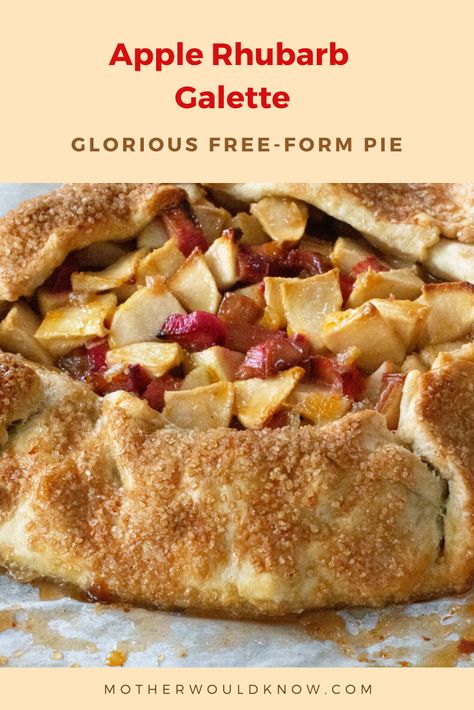 Apple rhubarb galette, a simple & glorious free-form pie. Use any pie dough and fresh fruit to create this marvelous dessert. Apple Rhubarb Recipes, Apple Rhubarb Pie, Rhubarb Galette, Recipes Pastry, Apple Rhubarb, Beautiful Baking, Rhubarb Tart, Apple Galette, Galette Recipe