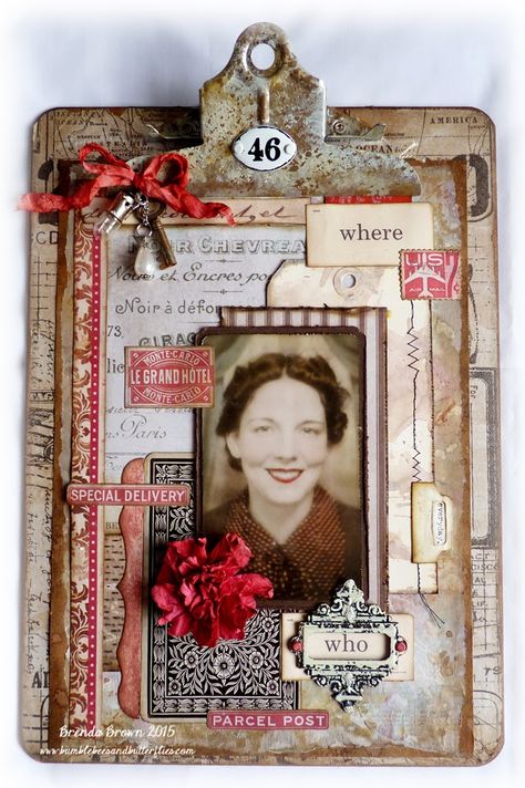 Clipboard Crafts, Clipboard Art, Tim Holtz Crafts, Mixed Media Art Tutorials, Altered Photo, Textured Art, Vintage Journal, Assemblage Art, Vintage Crafts