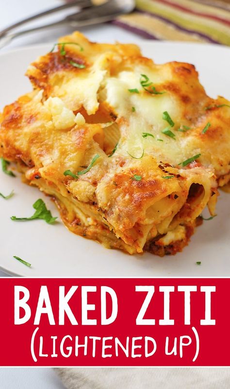 healthy baked ziti recipe Healthier Baked Ziti, Healthy Baked Ziti, Baked Ziti With Chicken, Baked Ziti With Ricotta, Healthy Chicken Casserole, Ziti Pasta, Ziti Recipes, Baked Ziti Recipe, Healthy Casseroles