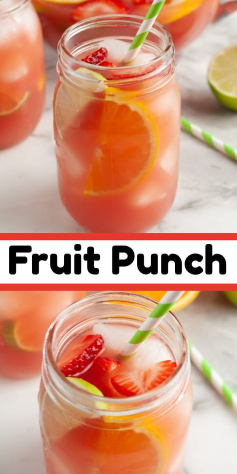 Easy and delicious homemade fruit punch recipe is perfect to serve at your next party. This non-alcoholic drink is loaded with a combination of fruit juices and ginger-ale. Party Fruit Punch Non Alcoholic, Alcohol Fruit Punch, Natural Fruit Punch Recipe, Homemade Fruit Punch, Non Achololic Punch, Vodka Fruit Punch, Punch Recipes Non Alcoholic, Fruit Punch Recipe, Easy Spring Recipes