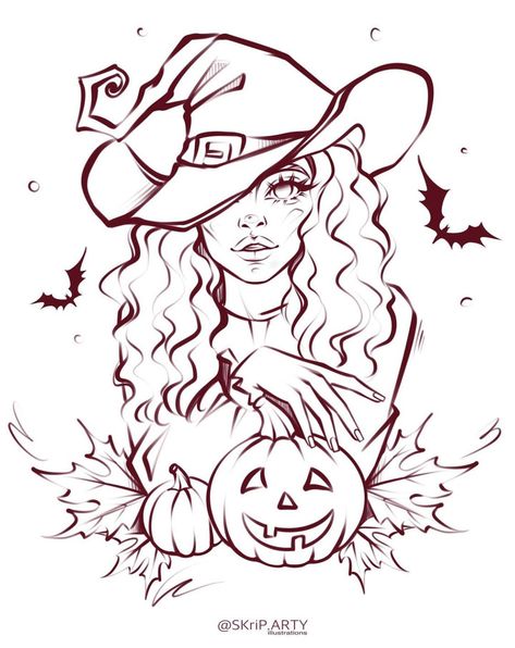 Witches Drawing Reference, Fairy Witch Drawing, Halloween Drawings Witch, Halloween Girl Drawing, Pagan Art Drawings, Easy Witch Drawing, Witch Art Drawing, Witchy Drawings Simple, Witch Oc Female