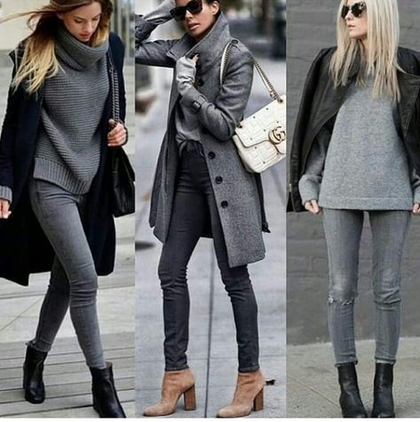 1,851 Likes, 17 Comments - PL ⬅️ (@platinum__lifestyle_) on Instagram: “Via @chicnchic_factory 1,2 or 3 ?  #fashionblogger #fashionblog #fashionstyle #fashionlover…” Grey Jeans Outfit Winter, Gray Jeans Outfit Winter, Gray Jeans Outfit Fall, Light Grey Jeans Outfit, Grey Denim Outfit, Light Grey Jeans, Denim Outfit Fall, Grey Jeans Outfit, Grey Outfits