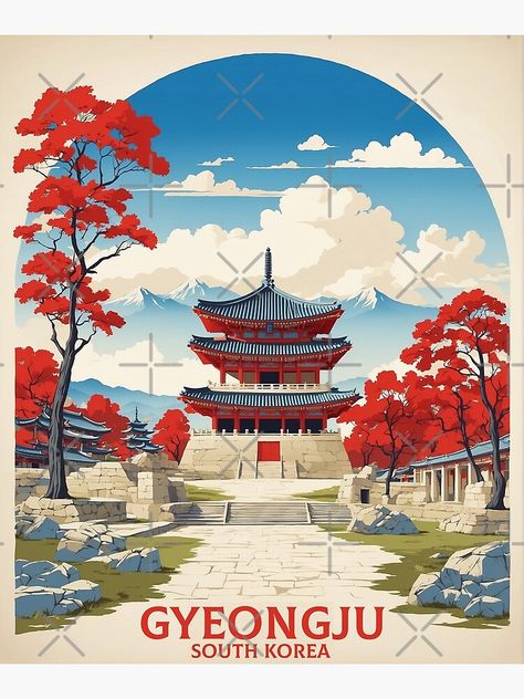 Add some fun and beauty to your home with this South Korean traveler design or give it as the perfect gift! South Korea Illustrations, Seoul Drawing, Korean Culture Art, Korean Poster Design, Korean Graphic Design, Multicultural Fair, Places Poster, Korean Posters, Mc Flurry