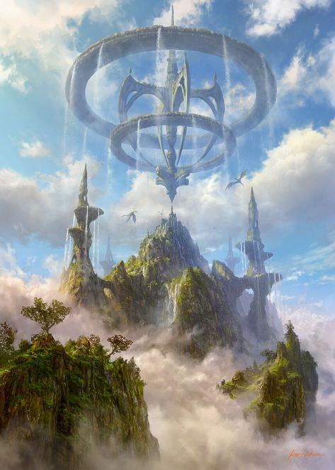 ArtStation - Fountain Mountain, Kou Takano Fantasy Fountain, Creation Art, Fantasy Background, Fantasy Magic, Landscape Concept, Fantasy City, Fantasy Castle, Fantasy Setting, Fantasy Places