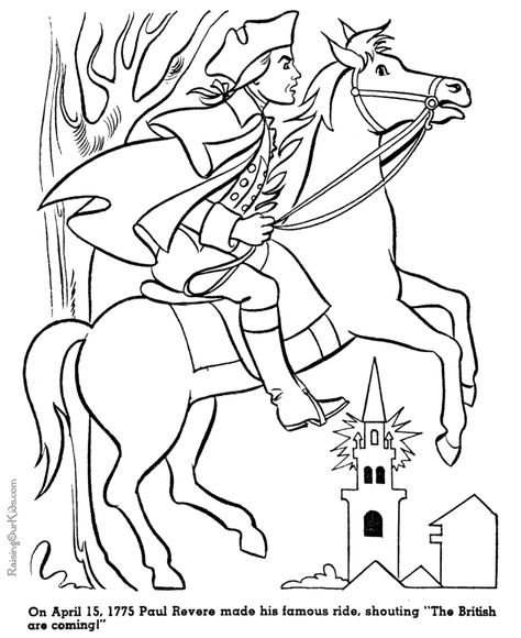 Paul Revere history coloring page for kid American History Art Projects, History Art Projects, American History Art, History Printables, Family History Quotes, American History Timeline, Civil Air Patrol, Nasa History, World History Lessons