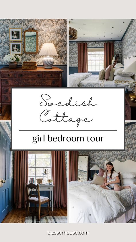 French Country Girls Bedroom, Girls Vintage Bedroom, Vintage Teen Bedroom, Cottage Girls Bedroom, Vintage Girls Bedroom, Classic Kids Bedroom, Swedish Bedroom, Scandinavian Cottage Style, Girls Bedroom Vintage