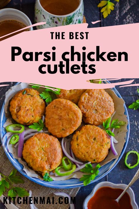 Inspired from the Irani cafes of Mumbai, my scrumptious and easy to make Parsi style chicken patties (cutlets) recipe, makes for a yummy tea time snack and finger food. They cook also very easily since these cutlets are made of chicken mince Parsi Recipes, Garam Masala Potatoes, Chicken Patty Recipes, Seekh Kebabs, Chicken Cutlet Recipes, Chicken Mince, Minced Chicken Recipes, Desi Khana, Meatballs And Rice