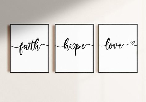 Faith Hope Love Set of 3 Prints Inspirational Christian | Etsy Free Printable Wall Art Bedroom, Hoops Quotes, Happy Home Quotes, Inspo Wall, Printable Wall Art Bedroom, Printable Wall Art Quotes, Motivational Wall Decor, Free Printable Wall Art, Love Frames