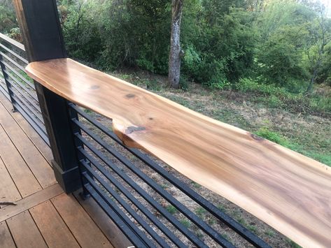 Made this floating pub table for my deck. Deck With Bar, Fence Bar, Outdoor Privacy Fence, Patio Balcony Ideas, Cottage Deck, Cabin Porches, Deck Bench, Deck Bar, Bar Counter Design