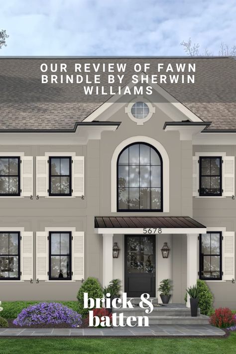 Fawn Brindle is a gorgeous neutral paint color we can’t get enough of. It landed on not one, but two of our annual “best of” lists, receiving high honors as one of the 14 best Sherwin Williams exterior paint colors and one of the 14 best exterior house colors of 2024. Learn why we love Fawn Brindle along with our recommended color pairings, building materials, and more: https://bit.ly/4baPyP2 Best Tan Exterior House Colors, Greige Exterior Paint Colors, Greige Exterior Paint, Tan Exterior House Colors, Neutral Exterior House Colors, Greige Exterior House Colors, Greige Exterior, Sherwin Williams Exterior Paint, Sherwin Williams Exterior Paint Colors