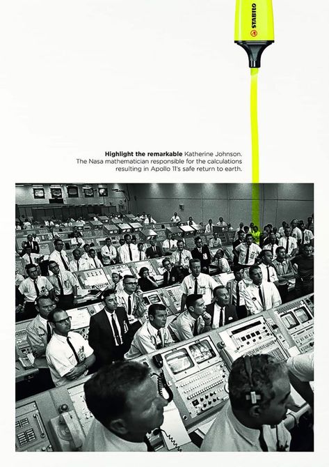 Stabilo print ads Highlight the Remarkable Katherine Johnson, Clever Advertising, Hidden Figures, 광고 디자인, Ad Of The World, Cannes Lions, Publicidad Creativa, Colin Kaepernick, Great Ads