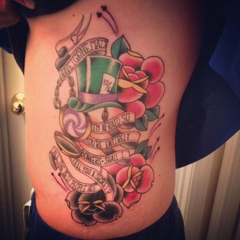 Tattoo Alice In Wonderland, Tattoo Rib, Athena Tattoo, Colored Tattoo, Have I Gone Mad, Alice In Wonderland Inspired, Girls With Tattoos, Alice And Wonderland Quotes, Wonderland Quotes