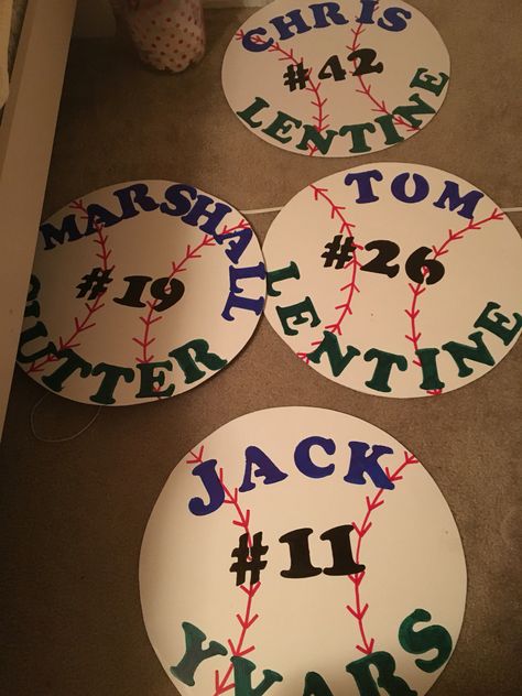 #SeniorDay Baseball posters with name and number #AveMariaUniversity Baseball Cheer Signs, Baseball Senior Posters, Baseball Game Poster Ideas, State Baseball Ideas, Baseball Tournament Door Signs, Baseball Posters For Games, Baseball Poster Ideas Signs High Schools, Baseball Senior Night Posters, Baseball Posters For Games Diy