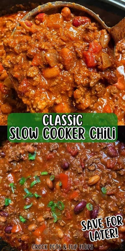 Chilli Recipe Crockpot, Homemade Chili Recipe, Slow Cooker Chili Recipe, Classic Chili, Crockpot Soup, Flavorful Dinner, Easy Crockpot Dinners, Best Chili Recipe, Crockpot Dinners