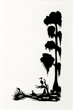 Silhouette; Rice (Carew), signed, Duck & Heron in Cypress Swamp, 5 inch. Cypress Tree Tattoo, Louisiana Tattoo, Tree Sleeve Tattoo, Tree Tattoo Arm, Cypress Swamp, Tattoo Tree, Louisiana Art, Tree Mural, Cool Tree Houses