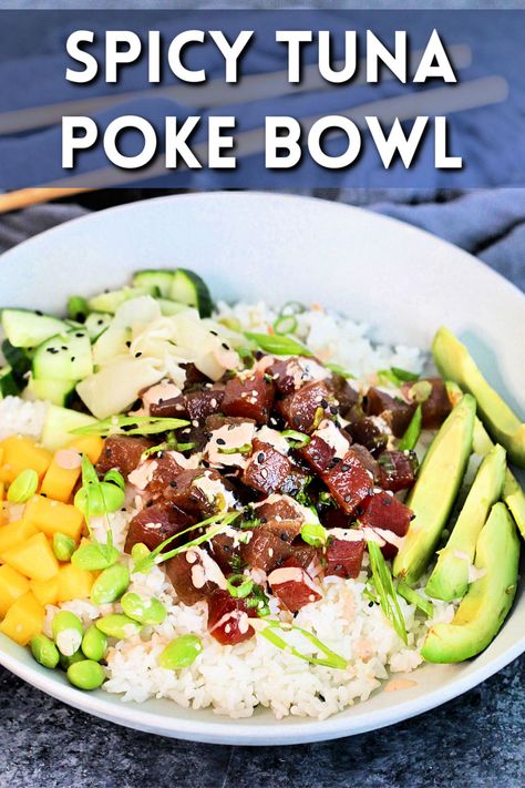 Marinated Ahi Tuna, Spicy Tuna Poke Bowl, Spicy Tuna Poke, Tuna Poke Bowl Recipe, Marinated Tuna, Health Meal Prep, Family Meal Prep, Tuna Poke Bowl, Tuna Poke