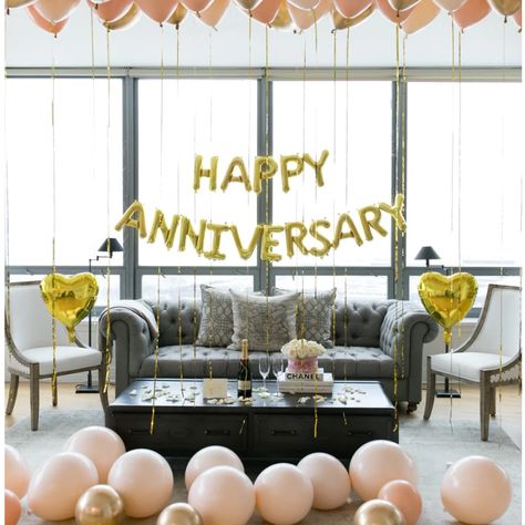 Great Celebration Includes:25x ceiling balloons15x floor balloons2x individual hearts1x HAPPY ANNIVERSARY banner Delightful Package Includes:50x ceiling balloons15x floor balloons2x bouquet of 3 hearts1x HAPPY ANNIVERSARY banner Superb Package Includes:75x ceiling balloons35x floor balloons11x individual balloons 2x bouquet of 3 hearts1x HAPPY ANNIVERSARY bannerl Magnificent Package Includes:75x ceiling balloons35x floor balloons30x individual balloons 1x 5 FT Freestanding heart1x Happy Anniversary banner Anniversary Celebration Ideas At Home, Happy Anniversary Decorations, Happy Anniversary Banner, Bro Birthday, 15 Anniversary, Baby Shower Congratulations, Room Surprise, Romantic Room Surprise, Flower Anniversary