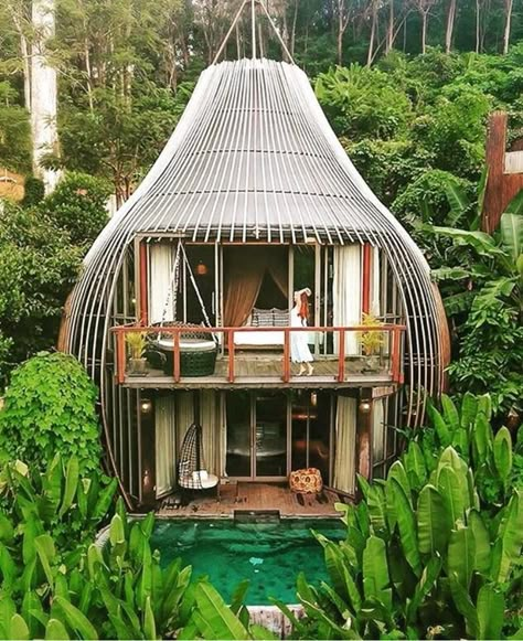 Dwell - These Rainforest Pods in Thailand Are Straight Out of a Fantasy Modern Outdoor Spaces, Jungle House, Resort Architecture, Tree House Designs, Thailand Hotel, Bamboo House, Resort Design, Small Pools, Thatched Cottage