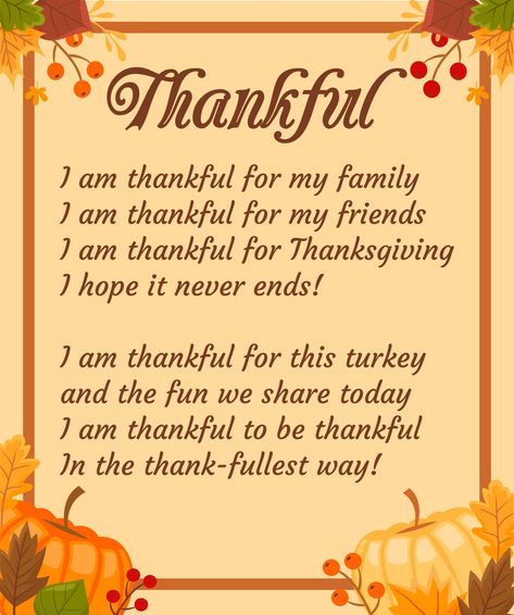 Printable Thanksgiving Poetry Thanksgiving Poems For Family, Preschool Thanksgiving Poem, Thankful Acrostic Poem, Thanksgiving I Am Thankful For Printable, Thanksgiving Acrostic Poem, Turkey Poem, Kids Programs, Acrostic Poem Template, Handprint Poem