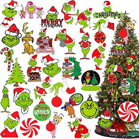 AmazonSmile: LEESKY 60Pcs Grinch Christmas Tree Decorations Ornaments - Hanging Ornament Whoville for Indoors Home Decor : Home & Kitchen Grinch Tree Ornaments, Grinch Tree, Grinch Trees, Grinch Christmas Party, Whoville Christmas, Tree Home Decor, Grinch Christmas Tree, Decorations For Christmas, Grinch Ornaments