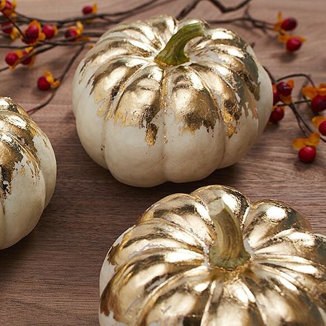 Pumpkin Painting Ideas Cute, Gold Painted Pumpkins, Painting Ideas Cute, Friendsgiving Decor, Thanksgiving Tables, Thanksgiving 2024, Christmas Pumpkins, Elegant Pumpkins, Pumpkin Decorating Contest