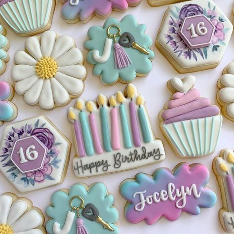 Sweet 16 Birthday cookies Sweet 16 Party Cookies, Sweet 16 Cookie Ideas, Sweet 16 Decorated Cookies, Sweet 16 Birthday Cookies Decorated, Sweet 16 Cookies Purple, Sweet Sixteen Cookies Decorated, Sweet 16 Birthday Cookies, 16 Birthday Cookies, Sweet 16 Simple