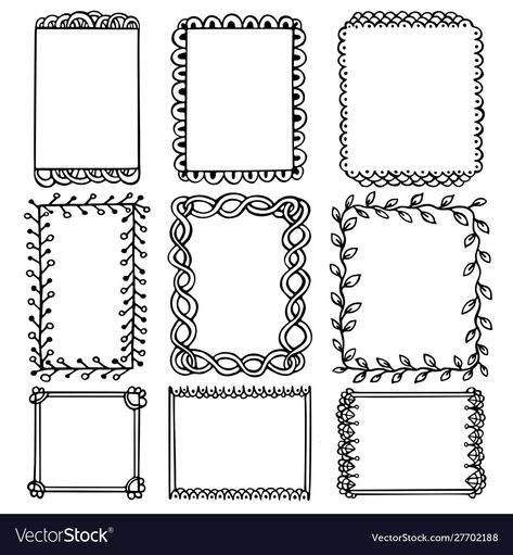 Drawing Borders Frames, Journal Frame Ideas, Black And White Journal Ideas, Bullet Journal Frames, Bullet Journal Boxes, Writing Frame, Project Border, Bullet Journal Titles, Black Borders