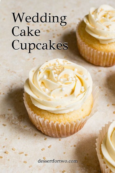 Almond Wedding Cake Cupcakes, Cake Cupcakes Wedding, White Wedding Cake Cupcakes, Wedding Cupcake Recipes, Almond Wedding Cake, Small Batch Cupcakes, Wedding Cake Cupcakes, Almond Wedding Cakes, Anniversary Dessert