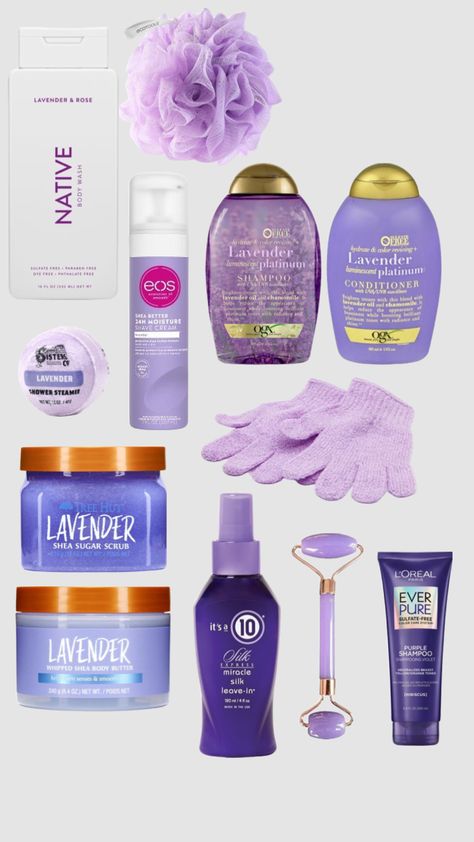 lavender shower routine Purple Shower Routine, Lavender Shower Routine, Bed Routine, Girly Essentials, Shower Care, Pretty Skin Care, Girly Bags, Pretty Skin, Body Care Routine