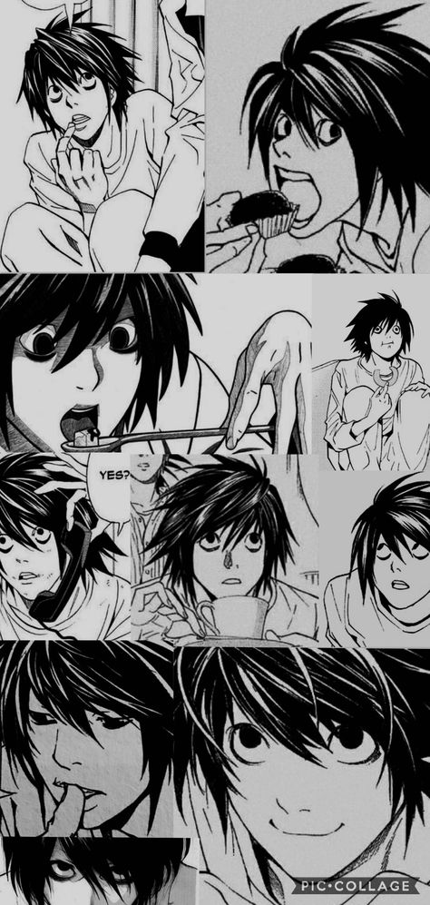 L Lawliet Manga, L Deathnote, Keyboard Themes Wallpaper, Wammy's House, L Wallpaper, Black And White Comics, L Lawliet, Movie Poster Wall, Lit Wallpaper