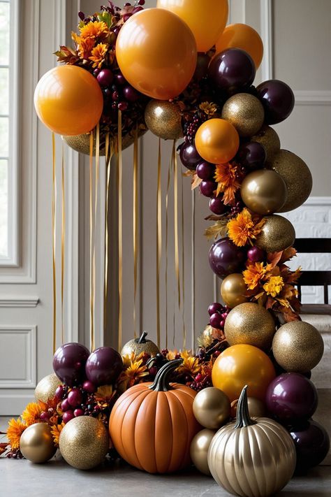 Transform your Thanksgiving decor with 15 balloon decoration ideas that bring fun and style to your space. From entryway arrangements to dining room highlights, make your holiday unique. #BalloonDecor #ThanksgivingFun Turkey Balloons, Decorations With Balloons, Balloon Archway, Balloon Decor Ideas, Black And White Balloons, Balloon Decoration Ideas, Balloon Wreath, Floating Balloons, Diy Water Bottle