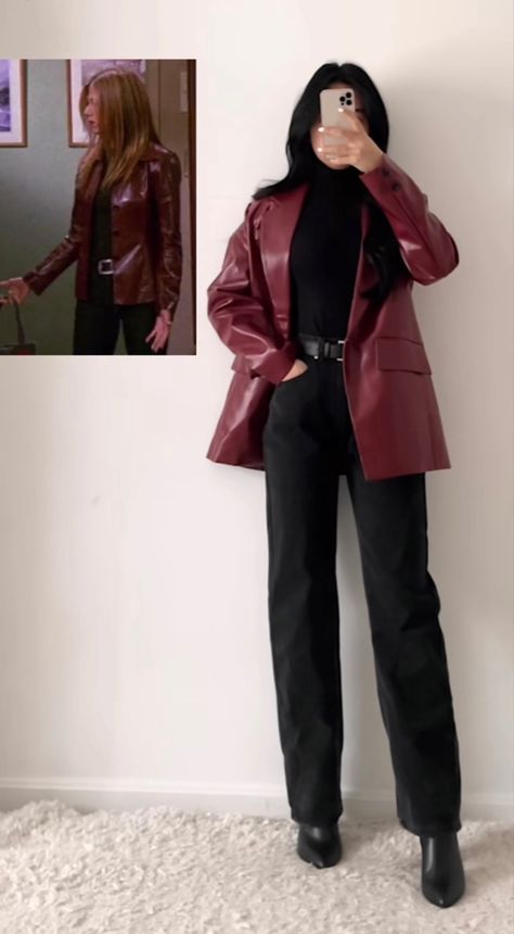 Red Leather Jacket Outfit, Rachel Green Outfits, Mode Ulzzang, Oversized Fashion, 90s Inspired Outfits, Looks Pinterest, Uni Outfits, Leather Jacket Outfits, Looks Street Style