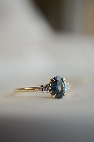 Selene Ring - .83ct Oval Brilliant Teal Sapphire *ready-to-ship | Foe & Dear Moon Stone Ring Engagement, Five Stone Engagement Ring, Goddess Of The Moon, Magical Stones, Ring Setting, Stone Engagement Rings, Stone Engagement, Polish Jewelry, Opal Rings