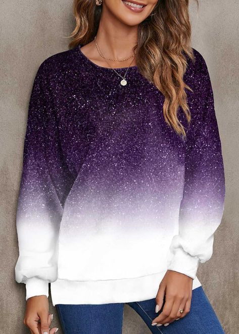 2023 Clothes, Pin Fashion, Minimalist Winter, Purple Tops, Tops Trendy, Pullover Mode, Purple Sweatshirt, Violet Color, Comfortable Sweater