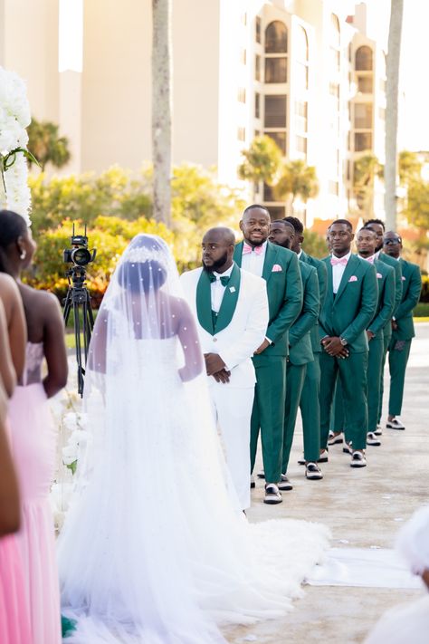 Pink And Green Wedding Groomsmen, Pink And Green Groomsmen Attire, Pink Groomsmen, Groomsmen Pictures, Green Suit, Green Bridesmaid, Groomsmen Suits, Wedding Groomsmen, Groomsmen Attire