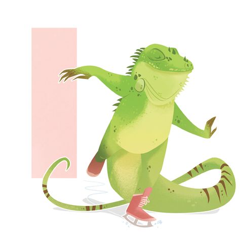 Iguana Illustration, Ice Skates, Concept Art Character, Kid Character, Gecko, Animal Illustration, Children Illustration, Stuffed Animal Patterns, Ice Skating