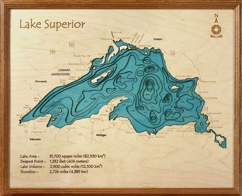 Lake Superior Custom wood Lake Art Map. Work with our designers to FULLY CUSTOMIZE your map.Add your name, house location, or town. www.lake-art.com Superior Tattoo, Canadian Lakes, Topography Map, Wood Lake, Lake Map, Lake Signs, Lake Art, Camper Decor, Framed Maps