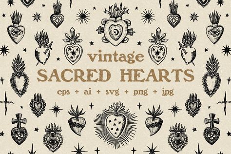 Sacred Heart Tattoos, Medieval Crafts, Sacred Hearts, Pattern Stamping, Rose Illustration, Art Storage, Tattoo Flash Art, Ink Sketch, Flash Art