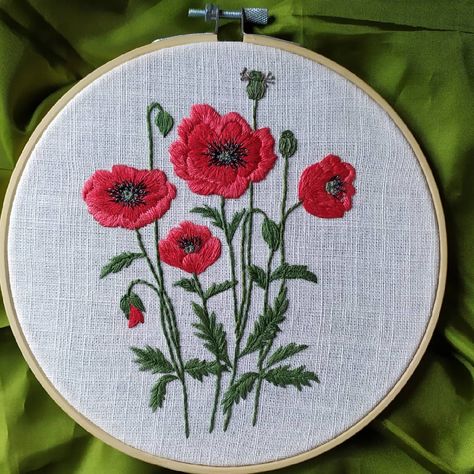 Poppy Flower Embroidery Pattern, Embroidered Poppy Flower, Poppy Embroidery Pattern, Poppy Flower Embroidery, Embroidery Poppy, Embroidered Poppies, Embroidered Poppy, Poppy Embroidery, Herb Embroidery