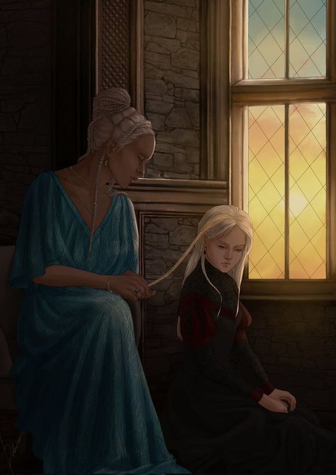 (2) Debustee on X: ""Idyll" Daenaera and her daughter Elaena for @yeojingowons #ASOIAF #hotd https://t.co/5H8xkF3O7v" / X Daenaera Velaryon, Elaena Targaryen, Got Dragons, George Rr Martin, Targaryen Art, Asoiaf Art, Game Of Thrones Funny, Song Of Ice And Fire, Miraculous Ladybug Oc