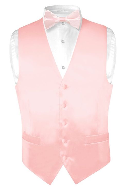 Biagio Men's Solid LIGHT PINK SILK Dress Vest Bow Tie Set size Small Light Pink Silk Dress, Pink Vest Outfit, Chambelan Outfits, Chambelanes Outfits Quinceanera, Light Pink Quinceanera Dresses, Chambelanes Outfits, Light Pink Vest, Court Outfit, Quinceanera Pink